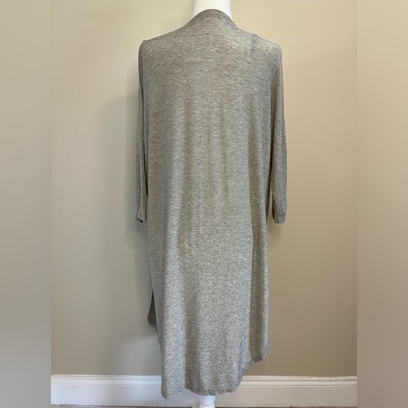 Silver Mid-length Open Front Sweater with Belt - Picture 4 of 10